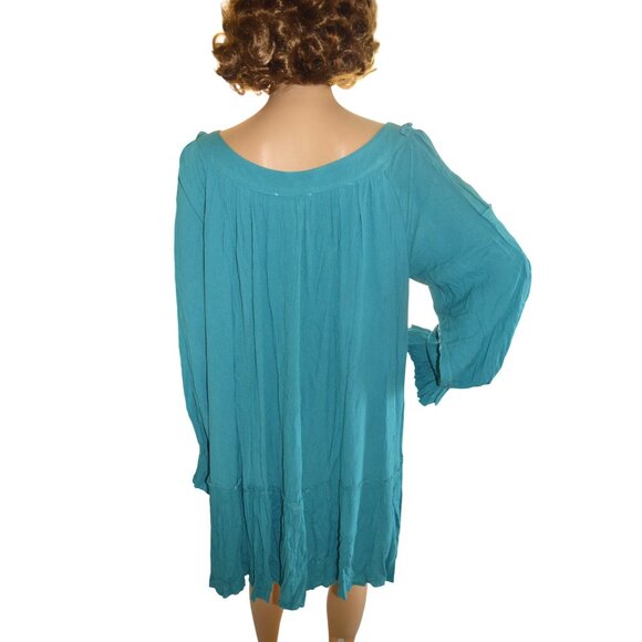 NWT Listicle Teal Peacock Blue Flowy Bohemian Peasant Dress Women's Size Medium - Picture 3 of 7